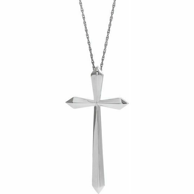 The elongated cross pendant will bring your faith close to your heart.  A meaningful and significant gift for that special person who is not afraid to show the love for their faith. Polished to a brilliant shine.