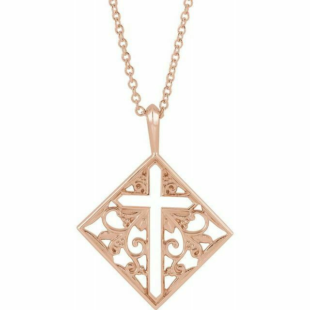 This ornate pierced cross necklace is as much about faith as it is fashion. A thoughtful design, the chain measures 16.0 inches in length with a 2.0-inch extender and it secures with a spring-ring clasp. 