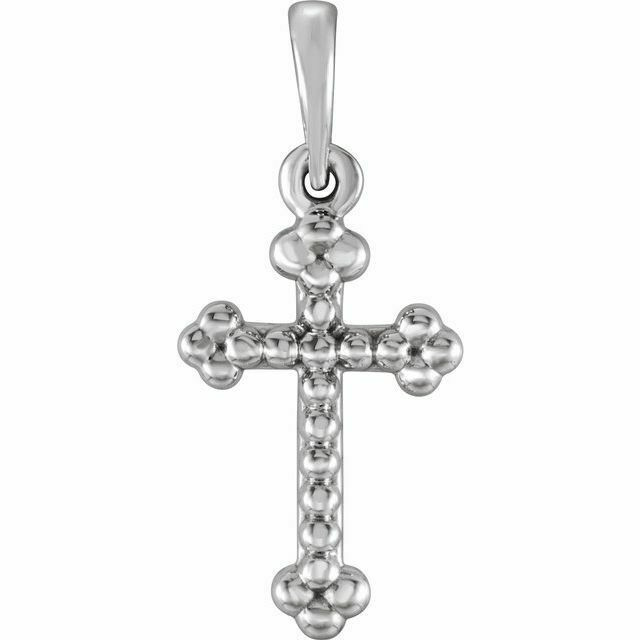 This sterling silver cross pendant has an elegant yet substantial design. Pendant measures 19.20x08.90mm and has a bright polish to shine. 