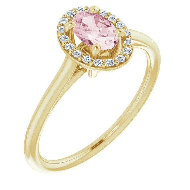 Create a playful look you can wear with anything with this lovely oval-shaped pink morganite and diamond ring.