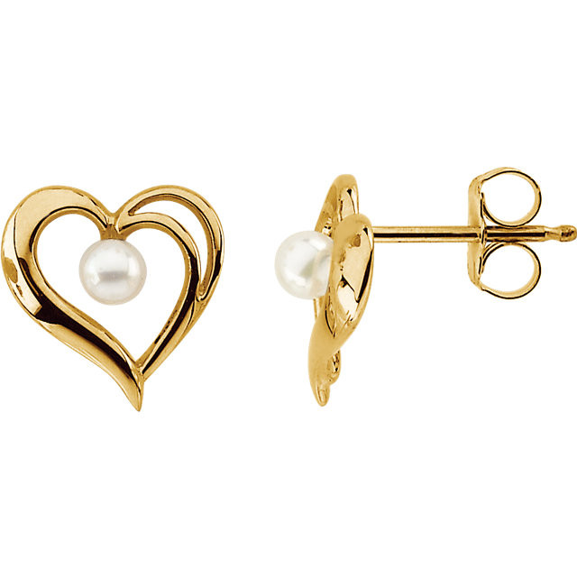 These elegant 14k yellow gold earrings each feature a akoya cultured pearl gemstone. Earrings are polished to a brilliant shine.