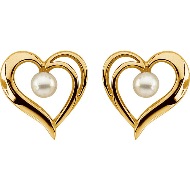 These elegant 14k yellow gold earrings each feature a akoya cultured pearl gemstone. Earrings are polished to a brilliant shine.
