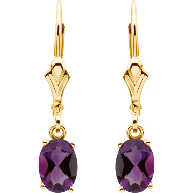 Amethyst Earrings In 14K Yellow Gold. Polished to a brilliant shine.