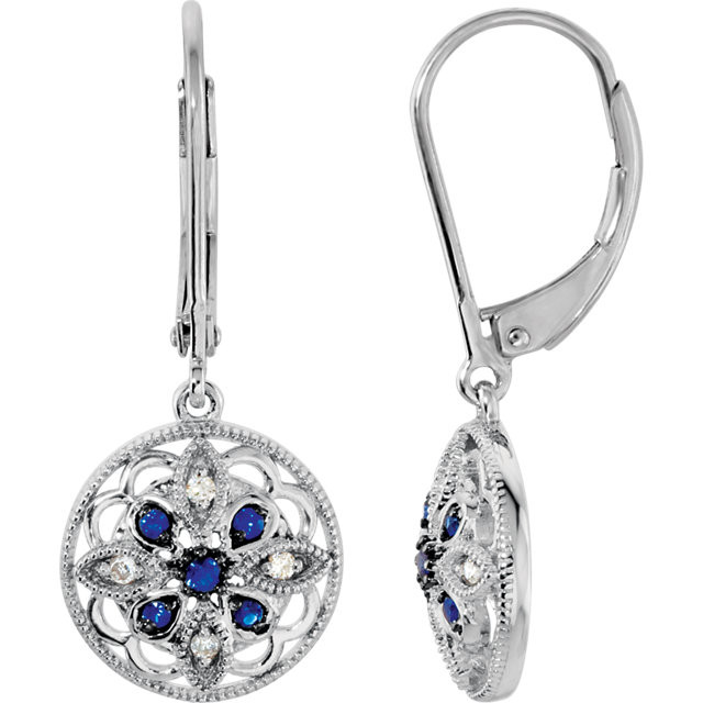 A genuine blue sapphire and diamond lever back earrings made with the highest quality stainless steel. Beautifully handcrafted to wear with your matching jewelry or for any occasion.
