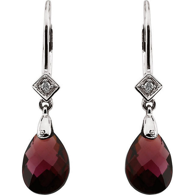 Classic and sophisticated, these Brazilian Garnet earrings are a lovely look any time. Fashioned in 14k white gold, each earring features a 10x7mm Brazilian Garnet gemstone and radiant with .025 ct. tw. diamonds. Polished to a brilliant shine. 