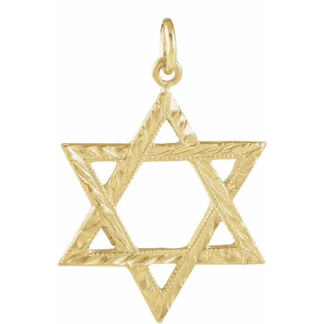 This is a brilliant Star of David pendant crafted of 14k yellow gold. This pendant reveals a Star of David type. Purchase this delightful Star of David pendant now and start a new trend of fashion.