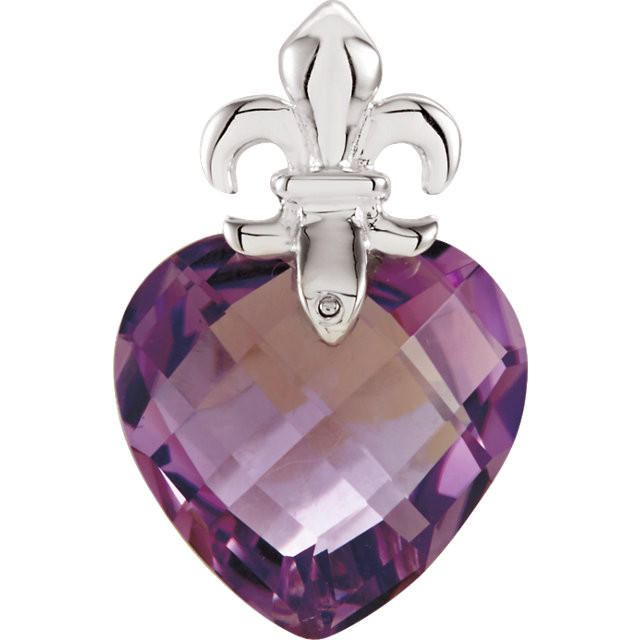 Amethyst with Fleur-de-lis Design Pendant In Sterling Silver with a bright polish to shine.
