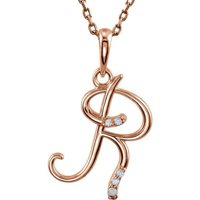 .025 CTW Natural Diamond Initial R 18" Necklace In 14K Rose Gold