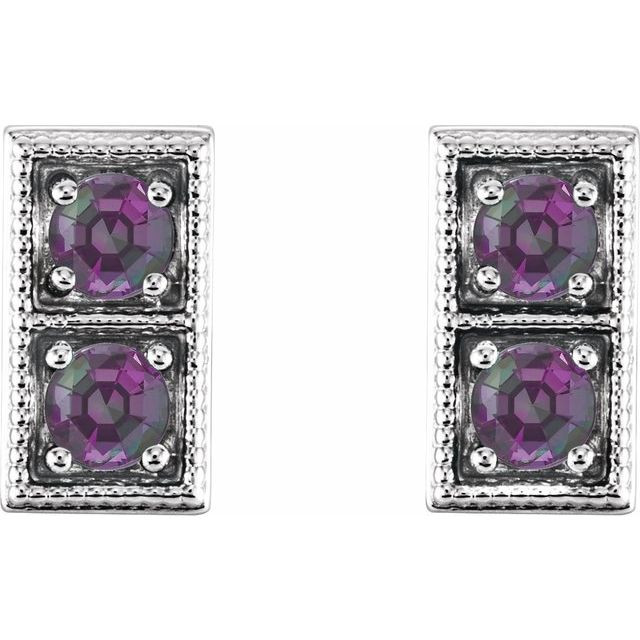 Mesmerizing with magical color, this pair of lab-grown alexandrite earrings make a stylish statement.