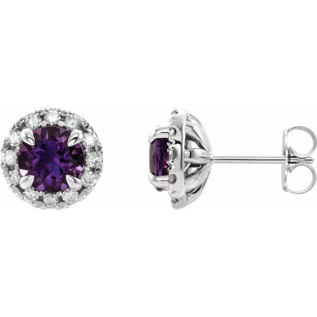 Mesmerizing with magical color, this pair of lab-grown alexandrite and diamond earrings make a stylish statement.