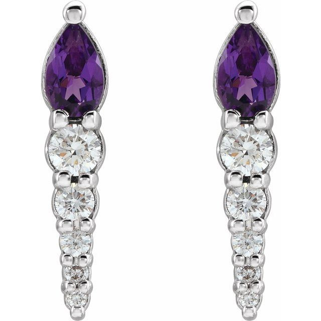 Add a splash of delightful color to your lobes with these platinum earrings adorned with sparking amethyst stones