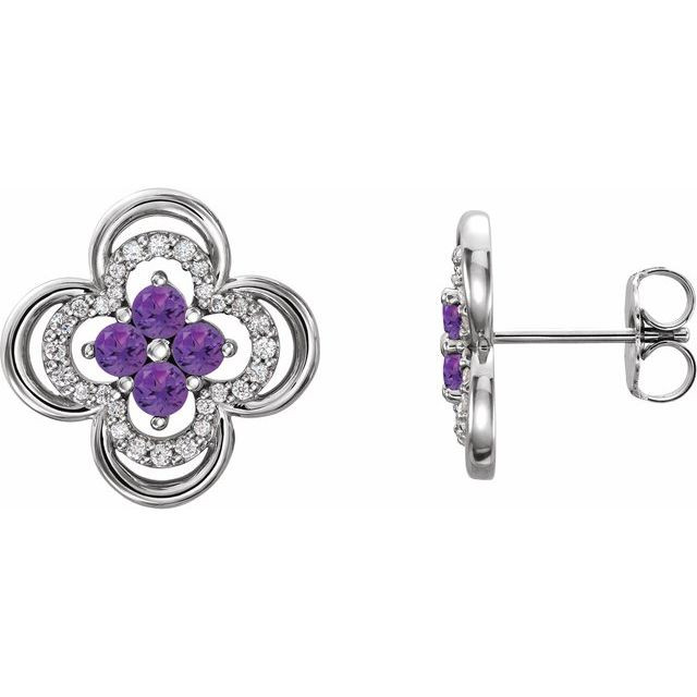 Add a splash of delightful color to your lobes with these platinum earrings adorned with sparking amethyst stones