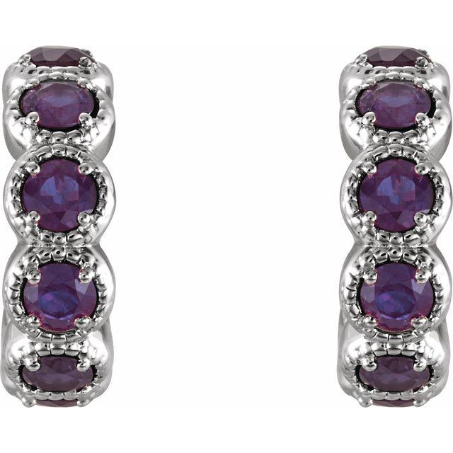 Add a splash of delightful color to your lobes with these platinum earrings adorned with sparking amethyst stones