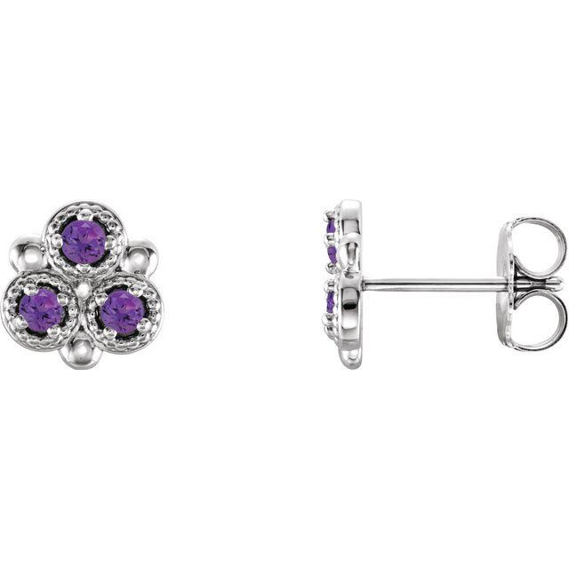 Add a splash of delightful color to your lobes with these platinum earrings adorned with sparking amethyst stones