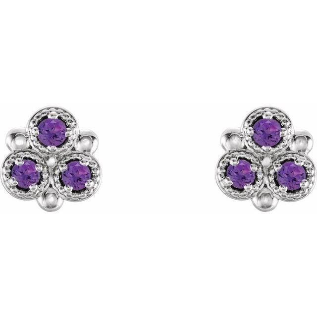 Add a splash of delightful color to your lobes with these platinum earrings adorned with sparking amethyst stones