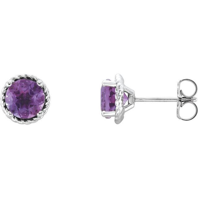 Add a splash of delightful color to your lobes with these platinum earrings adorned with sparking amethyst stones