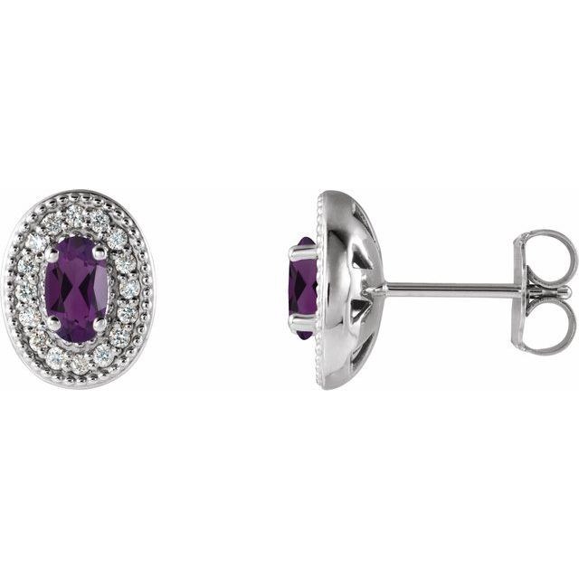 Add a splash of delightful color to your lobes with these platinum earrings adorned with sparking amethyst stones