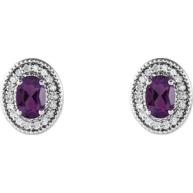 Add a splash of delightful color to your lobes with these platinum earrings adorned with sparking amethyst stones