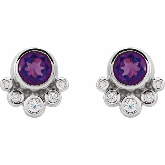 Add a splash of delightful color to your lobes with these platinum earrings adorned with sparking amethyst stones