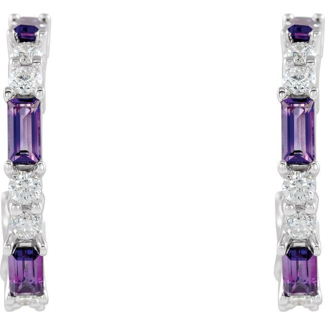 Add a splash of delightful color to your lobes with these platinum earrings adorned with sparking amethyst stones