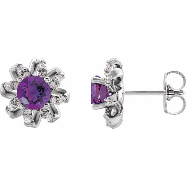 Add a splash of delightful color to your lobes with these platinum earrings adorned with sparking amethyst stones