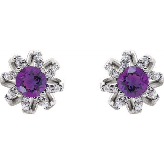 Add a splash of delightful color to your lobes with these platinum earrings adorned with sparking amethyst stones