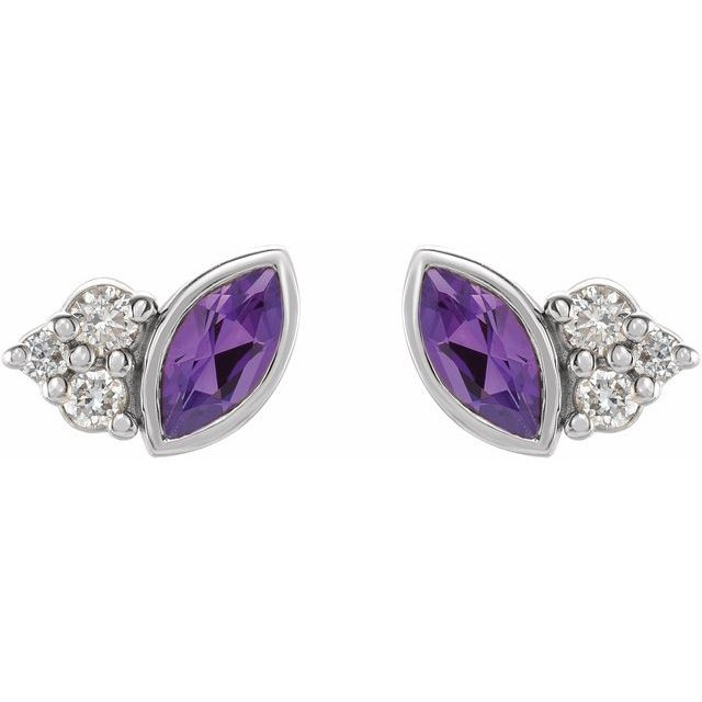 Add a splash of delightful color to your lobes with these platinum earrings adorned with sparking amethyst stones