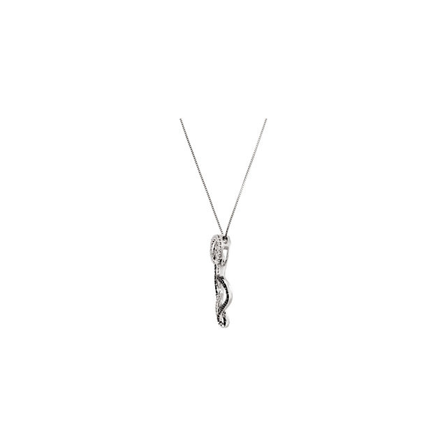 This romantic 14k white gold necklace features a heart adorned with sparkling round diamonds. Diamonds are 1/2 ctw and H+ in color and I1 in clarity. Necklace is suspended from a 14k white gold chain that is 18 inches in length.