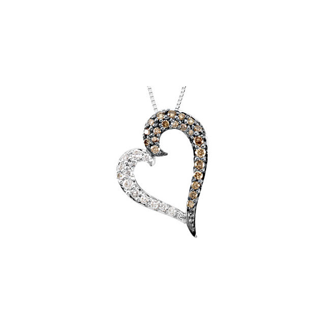 Lovely 14k white gold diamond heart pendant. This delightful diamond pendant is set with 1/4 ct. tw. diamonds and hangs from an 18" 14k white gold chain. Polished to a brilliant shine.