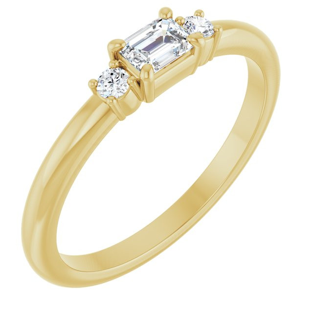 A three-stone ring, also known as a trilogy or trinity ring, symbolizes the past, present, and future of a relationship. The center stone represents the present, while the side stones represent cherished memories from the past and the promise of a future together.