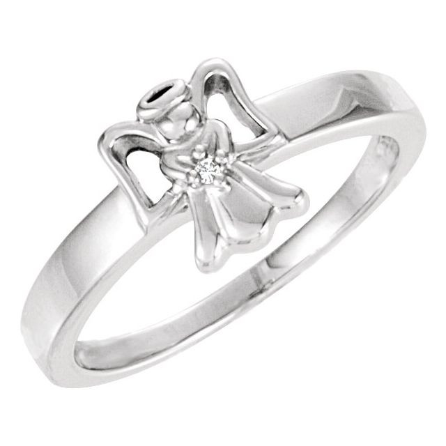 Faith meets fashion in this diamond youth angel ring.