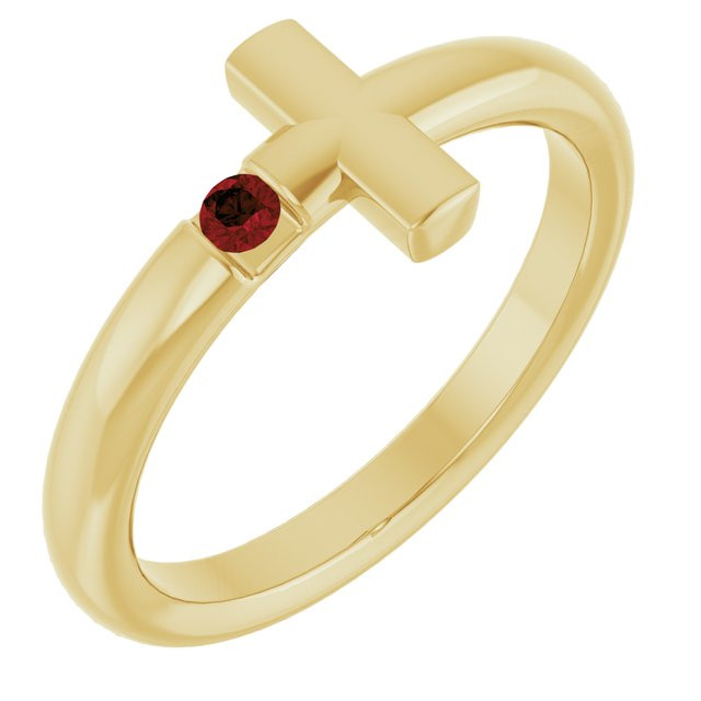 Share your faith when you wear this gemstone cross ring in 14k yellow gold.