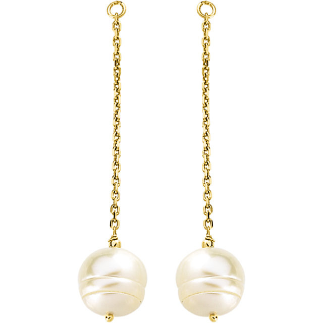 These elegant 14k yellow gold earring jackets each feature a 9-11mm freshwater cultured pearl in a classic design. Polished to a brilliant shine.