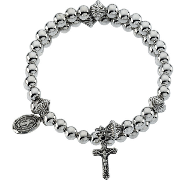 This Sterling Silver Bead Wrap Rosary is a full rosary molded into a rosary bracelet and is one-size-fits-all. It's a great way to keep a rosary handy at all times, in addition to being a beautiful piece of jewelry. It features genuine beads and a Miraculous Medal. Comes with a free Rosary Pouch.