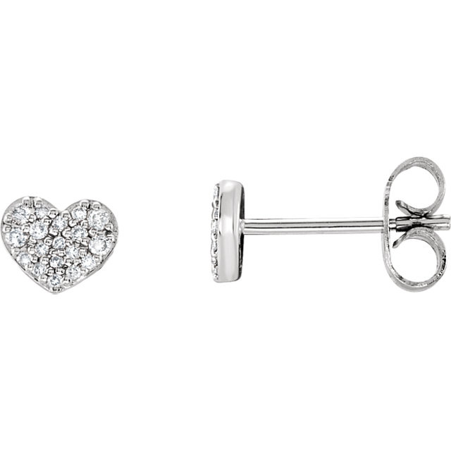 Fashioned in 14K white gold, each diamond heart earring features shimmering round diamonds with 1/6 ct. tw. Polished to a brilliant shine, these post earrings secure with friction backs.