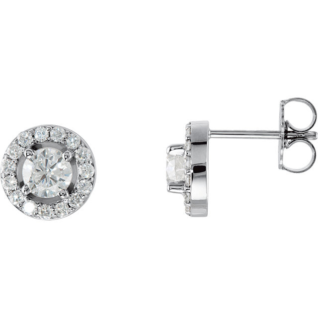Dazzling diamonds are always an excellent choice and she'll absolutely adore these delightful studs. Fashioned in 14K white gold, each earring showcases a beautiful round diamond center stone surrounded by a double frame of smaller accent diamonds. Sparkling with 1 ct. t.w. of diamonds and finished with a bright polish, these post earrings secure comfortably with friction backs.