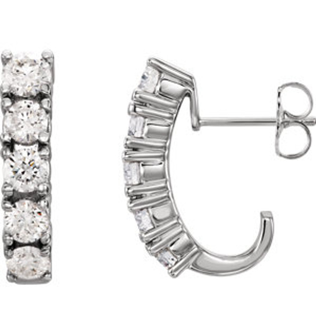 Surprise the woman you love with these 1 1/2 ct. t.w. diamond 5-Stone J-Hoop Earrings. Fashioned in 14K white gold, these linear J-hoop showcase five shimmering round diamonds aligned down each center. Polished to a brilliant shine, these elegant earrings secure with friction backs.