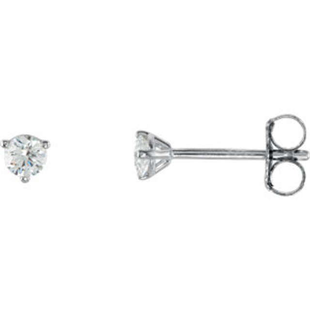 Precious, delicate 14K white gold prongs hold twinkling round full-cut diamonds that sparkle like stars in these diamond stud earrings. Totaling 1/5 ct., the two diamonds reflect their wearer's refined, sophisticated elegance. These earrings close with friction backs.