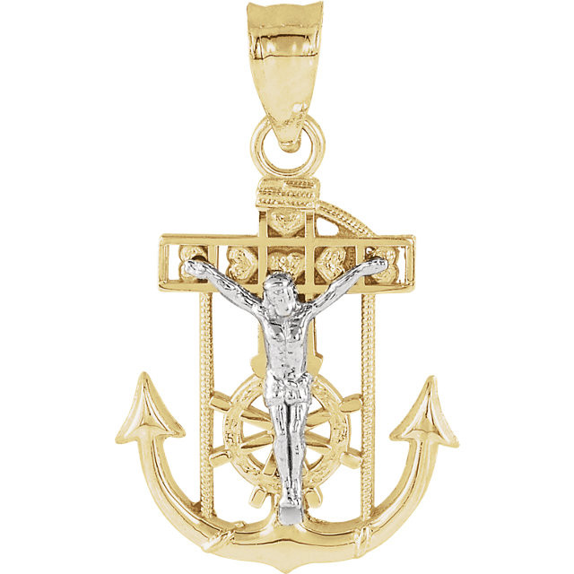 Mariners Cross Pendant In 14K Yellow/White Gold