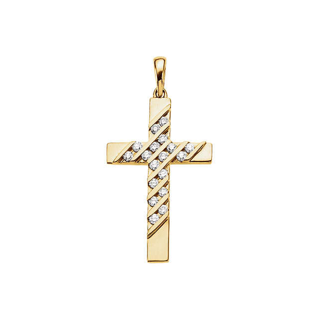 A divine symbol of faith, this perfectly cross pendant is crafted in 14K gold. Diamonds are .36 ct. tw., G-H in color, and SI1 in clarity. Polished to a brilliant shine.