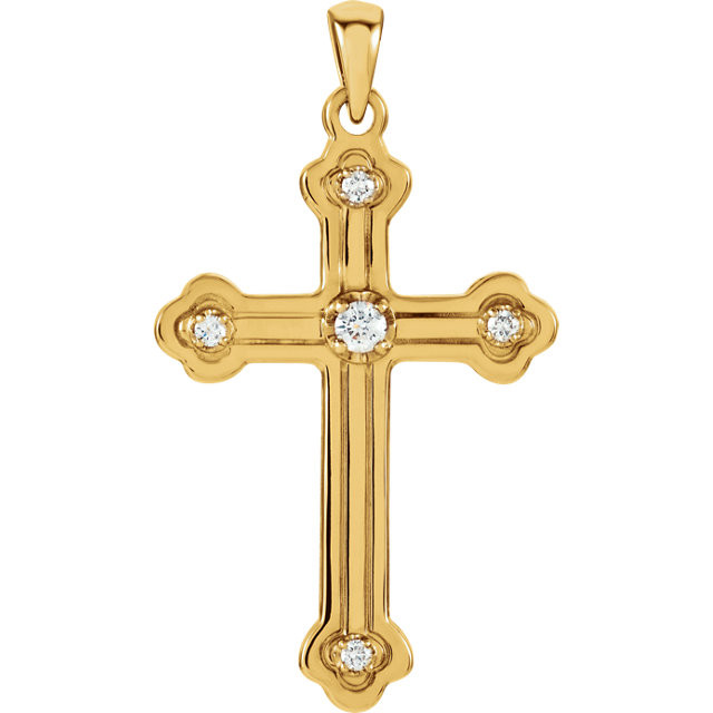 Display your faith with this high-polish diamond cross pendant designed in 14K yellow gold.