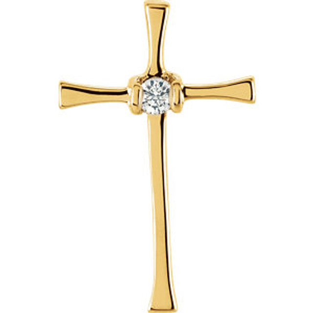 Love for religion is truly something to celebrate. Diamond cross pendant in 14k gold and radiant with .05 ct. tw. Polished to a brilliant shine.