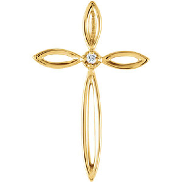 Designed to inspire, this petite cross pendant is crafted from 14k yellow gold with a 1.30mm round full cut diamond.