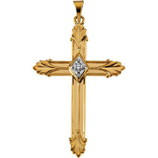 Love for religion is truly something to celebrate. Diamond cross pendant in 14k gold. Radiant with .06 ct. tw. and polished to a brilliant shine.