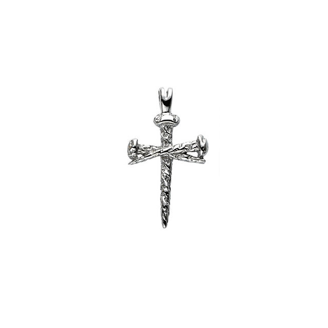 Nail Design Cross Pendant In 14K White Gold that measures 34.00x24.00mm and has a bright polish to shine.