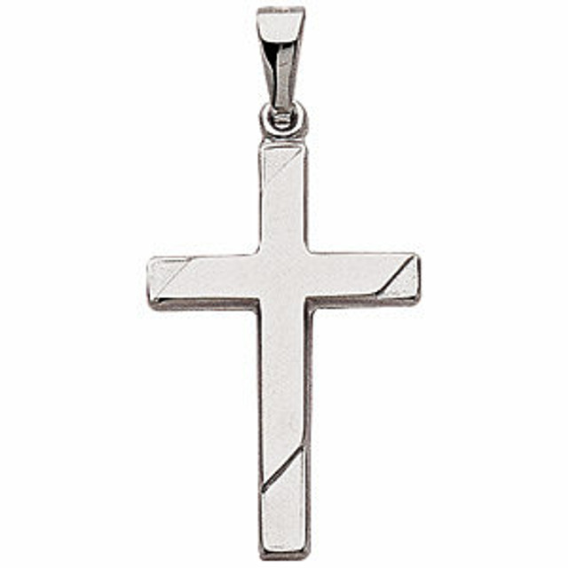 An iconic religious symbol, this hollow cross pendant measures 23.75x16.00mm. Polished to a brilliant shine.