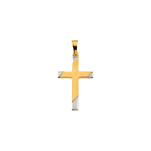 An iconic religious symbol, this hollow cross pendant measures 23.75x16.00mm. Polished to a brilliant shine.