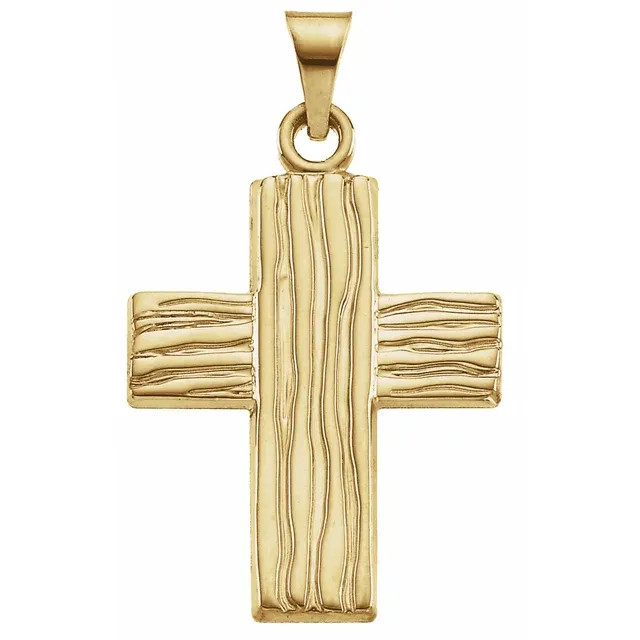 The 14k solid gold men's textured rugged cross pendant is beautifully textured on the front with depth and thickness to create a 3D look when worn. The cross is made from genuine 14k solid gold with a total gram weight of 3.89 grams!