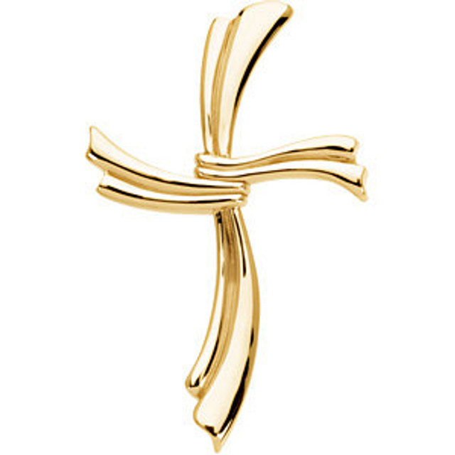 This modern fashion cross in 14K yellow gold has an elegant yet substantial design and measures 49.25x30.50mm. Polished to a brilliant shine.