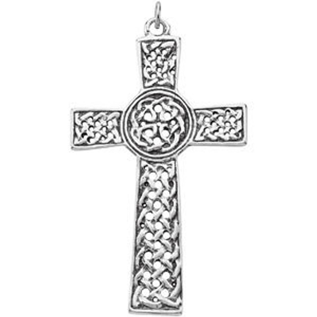 This heavy, sterling silver Celtic cross pendant is made in the Holy Land and is fashioned with a detailed, knot design.